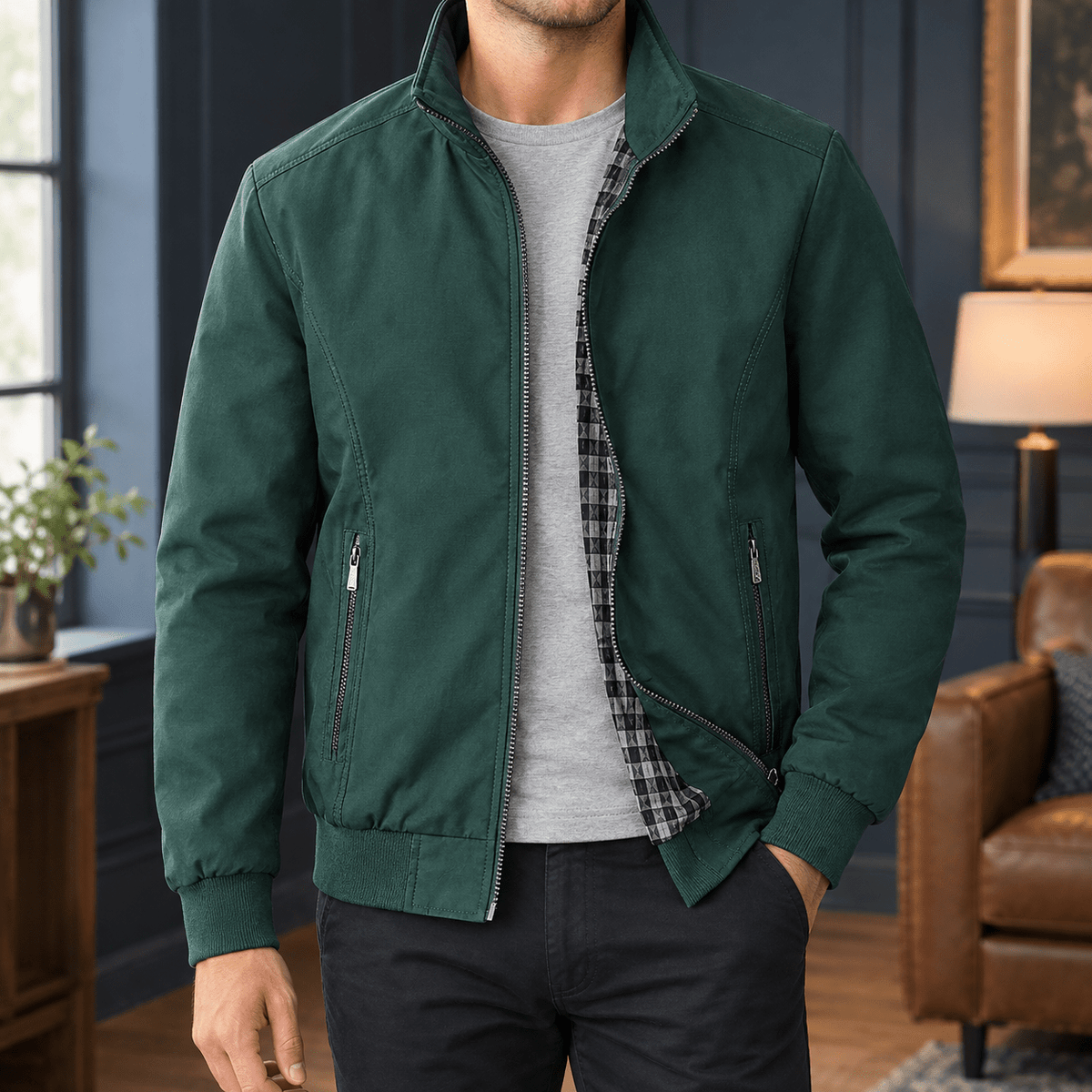 Zip Front Woven Jacket With Stand Collar - Harren Cole