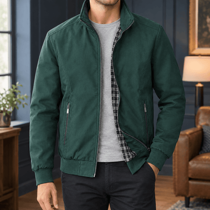 Zip Front Woven Jacket With Stand Collar - Harren Cole