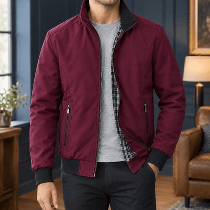 Zip Front Woven Jacket With Stand Collar - Harren Cole