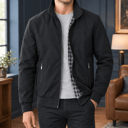 Zip Front Woven Jacket With Stand Collar - Harren Cole