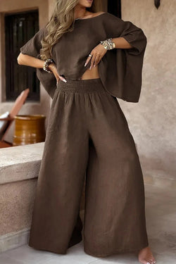 Zweiteiliges Off - Shoulder Set mit weitem Bein für den Sommer - Livezo