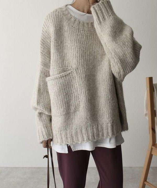 Maryse - Oversize Pullover mit elfenbeinfarbener Taschenfront