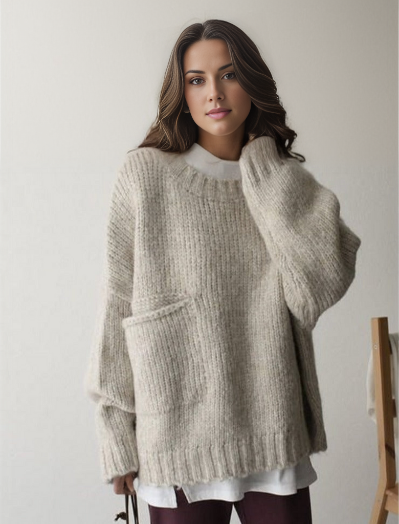 Maryse - Oversize Pullover mit elfenbeinfarbener Taschenfront