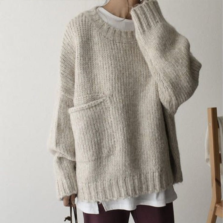 Maryse - Oversize Pullover mit elfenbeinfarbener Taschenfront