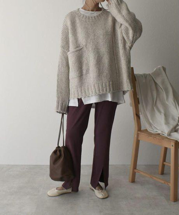 Maryse - Oversize Pullover mit elfenbeinfarbener Taschenfront